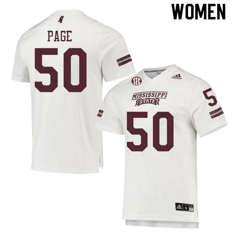 Women #50 DeShawn Page Mississippi State Bulldogs College Football Jerseys Sale-White